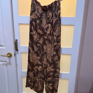 Farm Rio Brown and Terracotta Floral Sleeveless Women's Jumpsuit .  Wide leg